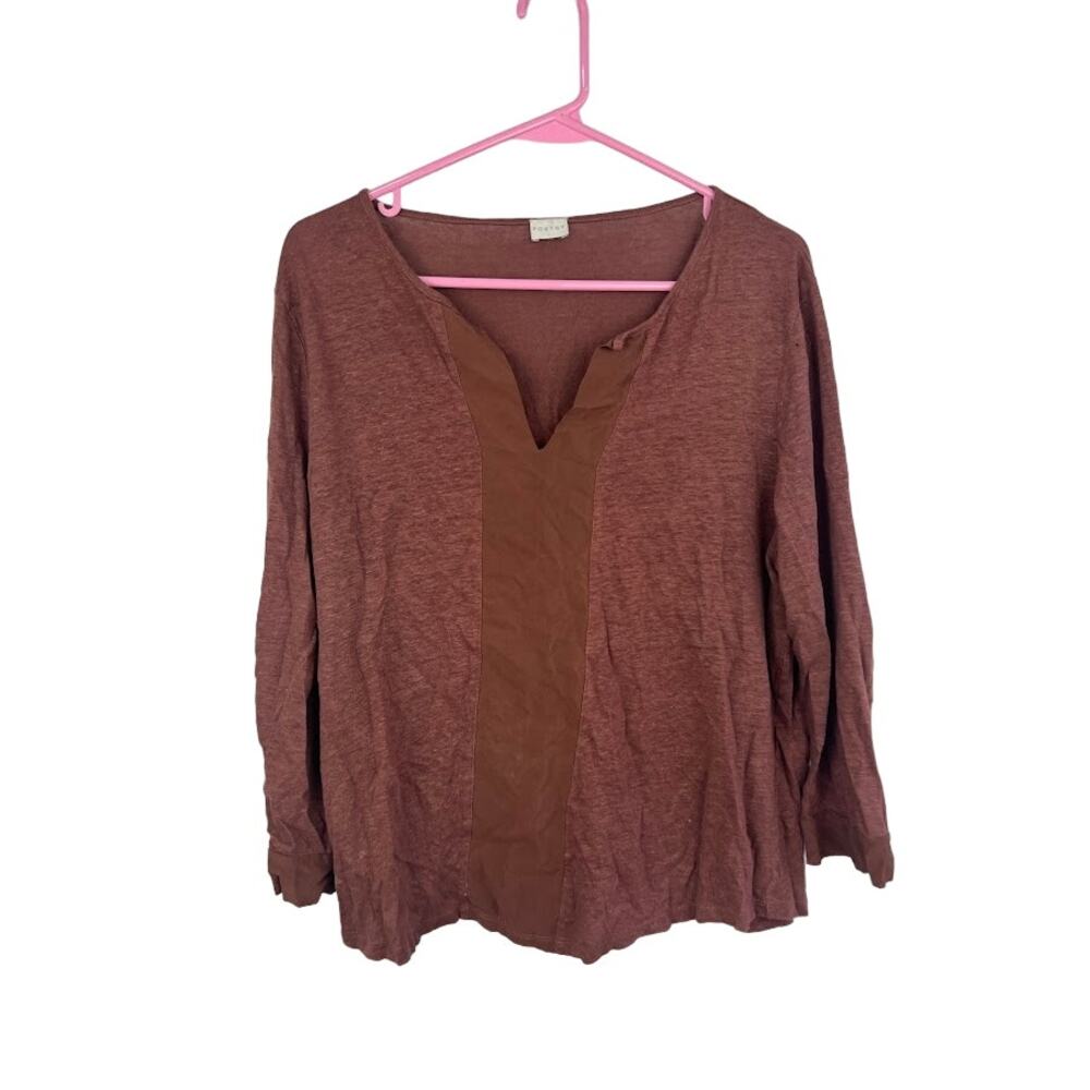 Poetry Maroon v neck long sleeve blouse 100% linen women's us size 10